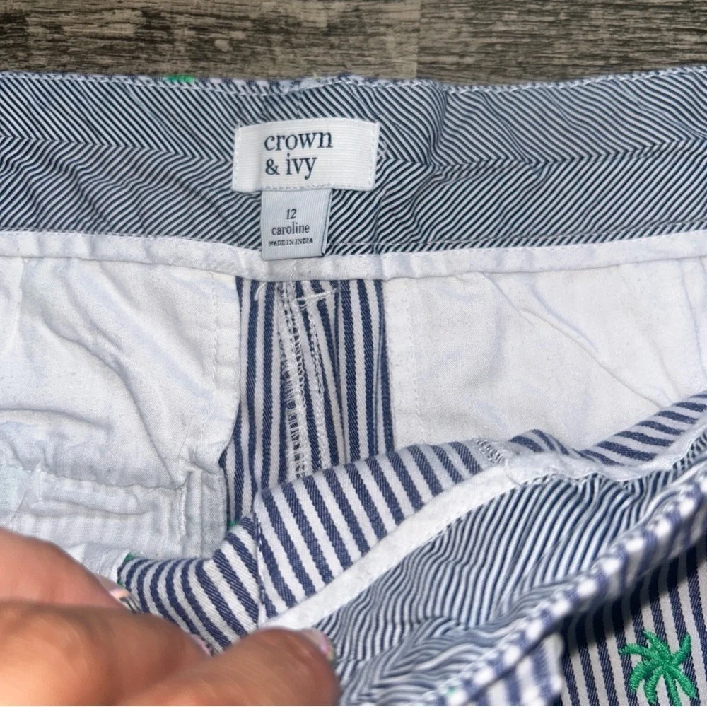 Crown & Ivy Blue and White Bermuda Shorts with Seersucker Stripes